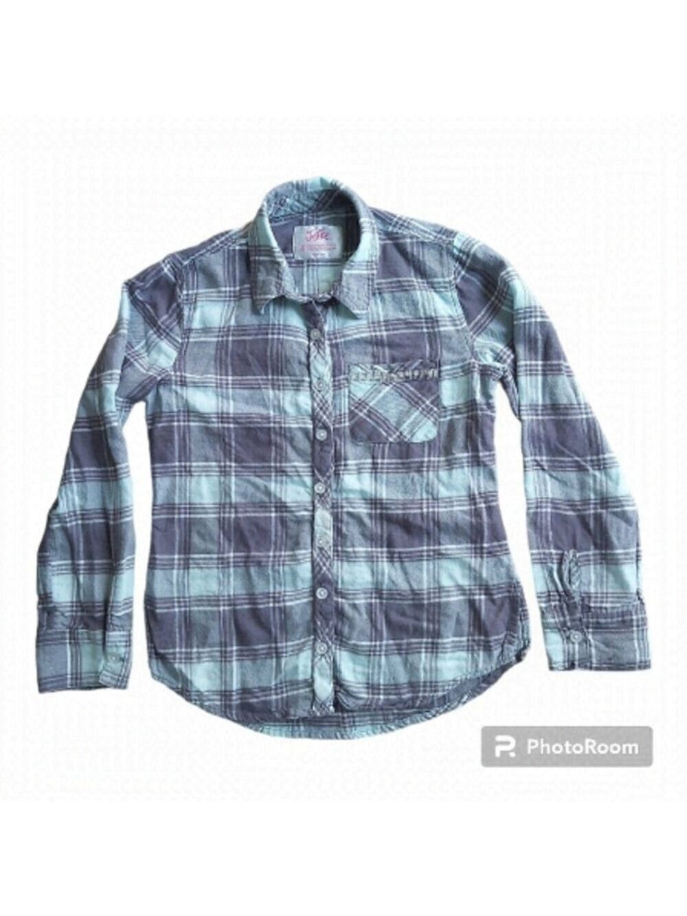 GIRLS Justice Mint Green/Grey Plaid Button Down Shirt Size 8 | Stylish and Comfy